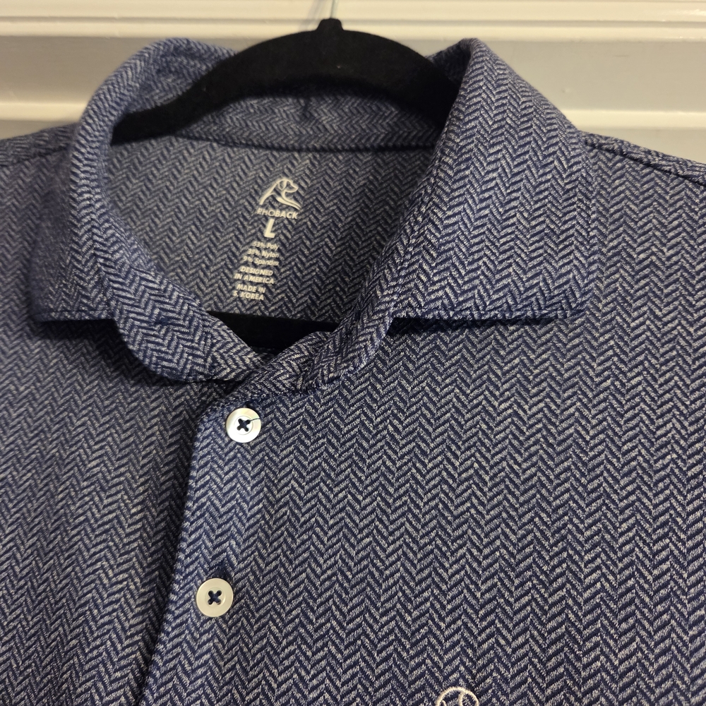 Rhoback Men's Performance Blue Herringbone Golf Polo Shirt Size Large - Picture 3 of 10